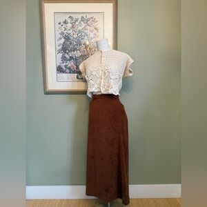 Vintage Lindor Petite Rust Brown Faux Suede Maxi Skirt - Western Boho Chic